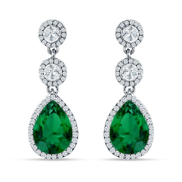 Pear Teardrop Halo Drop Dangle Earring Green Emerald CZ 925 Sterling Silver Wholesale